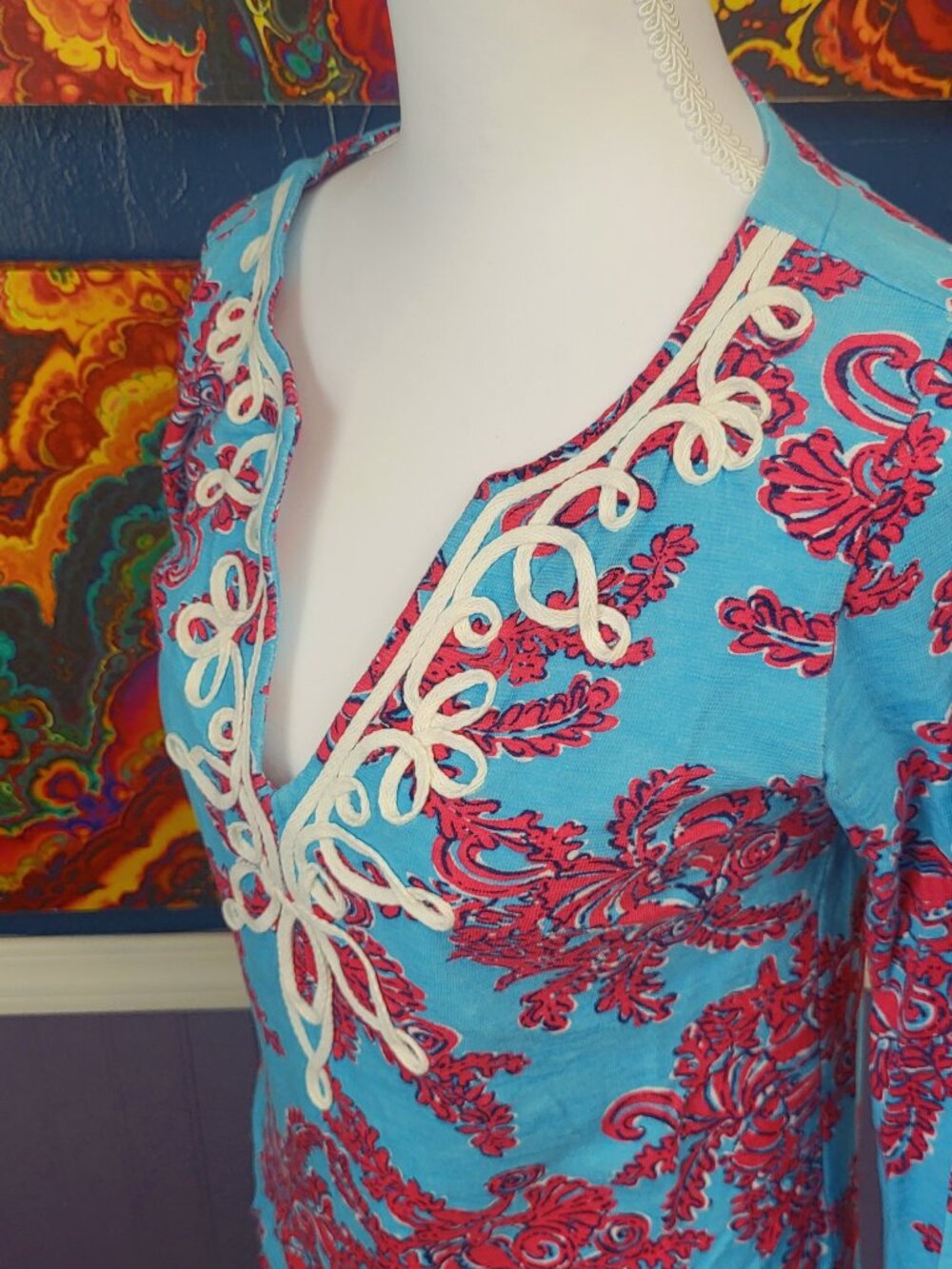 Lilly Pulitzer ~Sz S ~Westley Tunic w/ Braided Accent Shirt~Excellent Condition - Picture 2 of 9